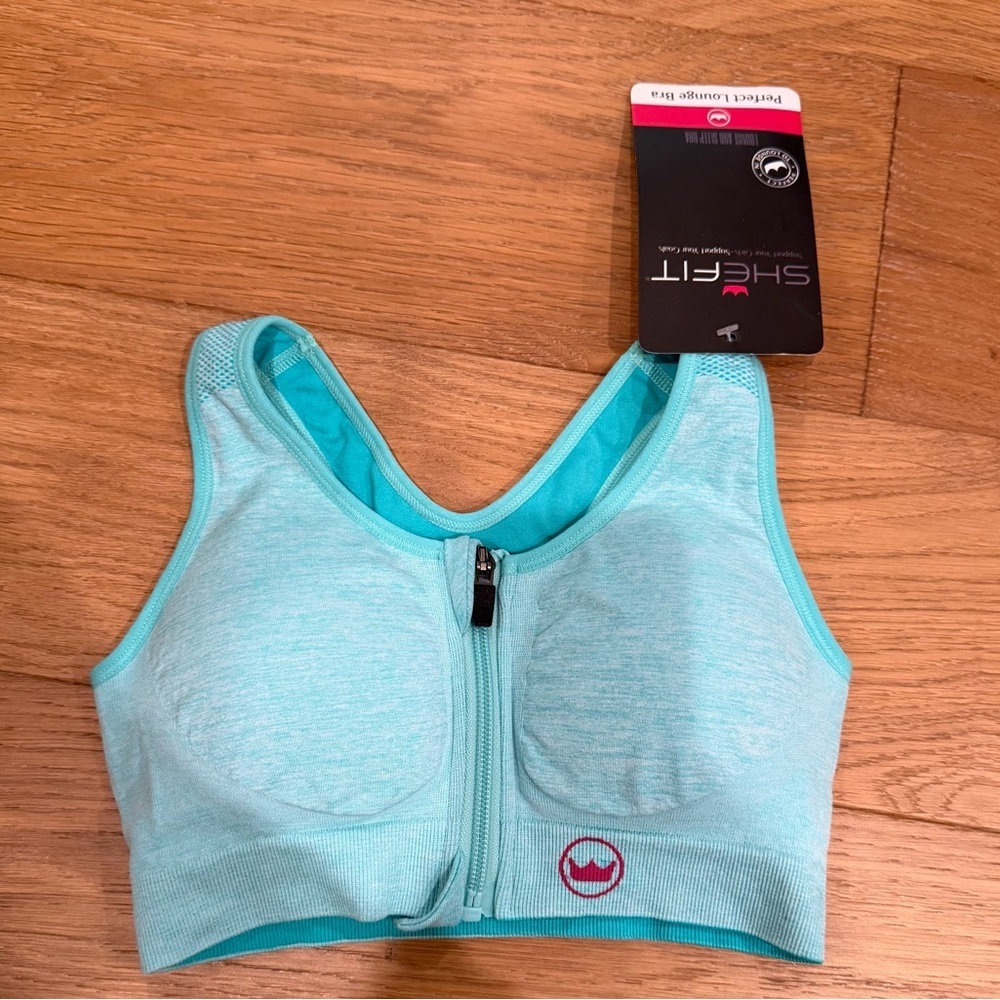 NWT Shefit XS Perfect Lounge Bra Mint Marble Green Front Zipper Racerback